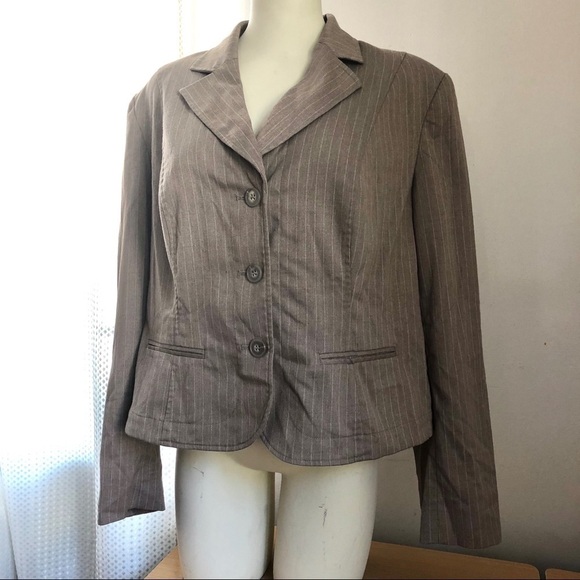 Lane Bryant Suit Jacket Blazer Taupe Tan Pinstripes Neutral 18 Plus - Picture 2 of 9